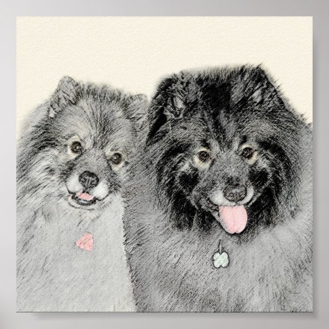 Pintura de madre y hijo Keeshond - Arte de perro o (Frente)