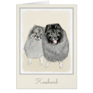 Pintura de madre y hijo Keeshond - Arte de perro o