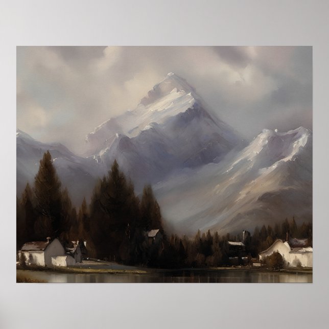 Pintura de montaña de nieve en el lago - arte de i (Frente)
