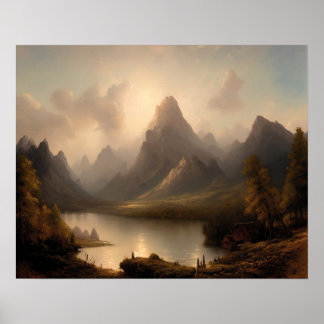 Pintura de montaña en el lago - arte paisajístico