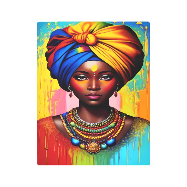 Pintura de mujer africana salpicó arte mural Metal (Anverso)