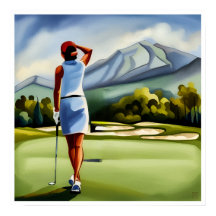 Pintura de mujer golfer - Impresión artística