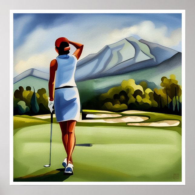 Pintura de mujer golfer - Impresión artística (Frente)