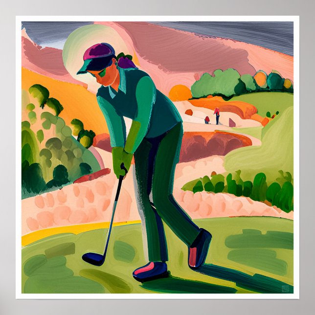 Pintura de mujer golfer - Impresión artística (Frente)