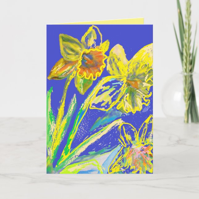 Pintura de narciso amarillo flores tarjeta floral (Anverso)
