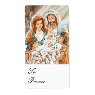 Pintura de natividad con etiquetas de regalo para 
