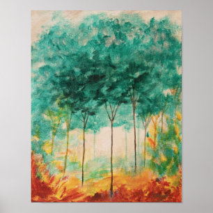 Pintura de paisaje de árboles de arte abstracto, v