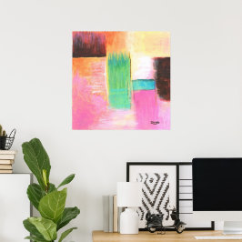 Pintura de paisaje de arte abstracto rosa marrón n