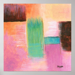 Pintura de paisaje de arte abstracto rosa marrón n