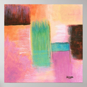 Pintura de paisaje de arte abstracto rosa marrón n