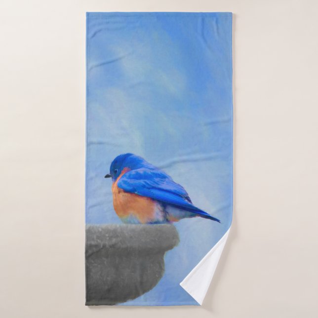 Pintura de pájaro azul - Arte original de aves (Toalla de baño)