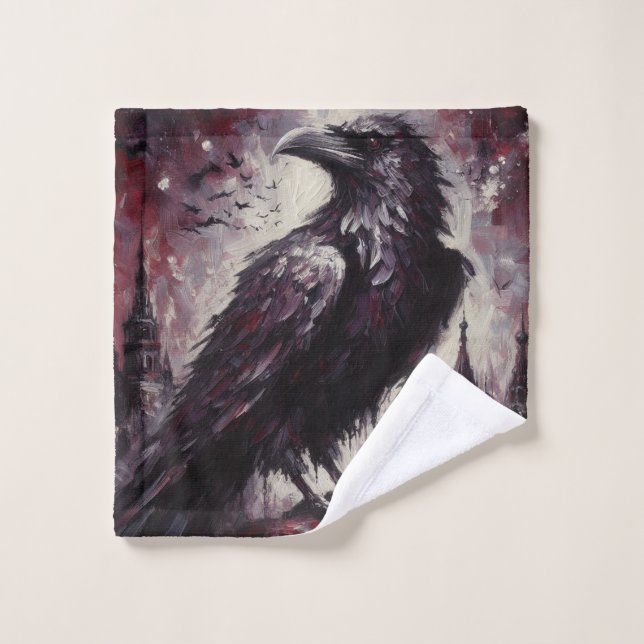 Pintura de pájaro de gallo gótico Raven Crow de ar (Toallita)