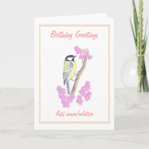 Pintura de pájaro, tarjeta de cumpleaños, añadir r