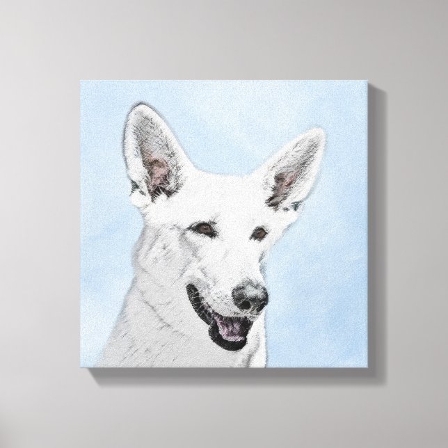 Pintura de pastor blanco - Arte de perro original  (Anverso)