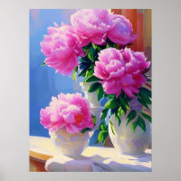 Pintura de peones rosados, peonés floriendo arte m