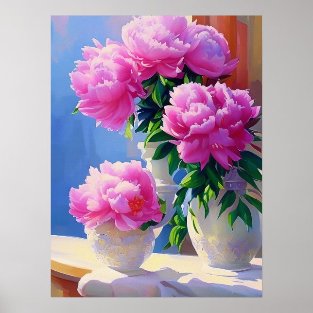 Pintura de peones rosados, peonés floriendo arte m (Frente)