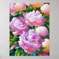 Pintura de peones rosados, peonés floriendo arte m