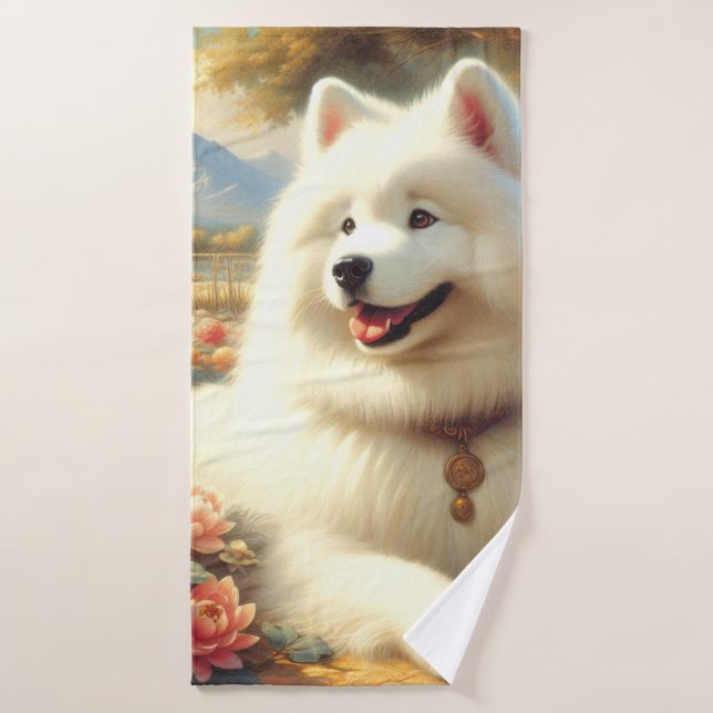 Pintura de perro de Samoyed de época (Toalla de baño)
