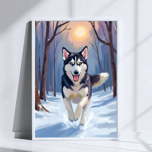 Pintura de perro Husky siberiano Arte de invierno