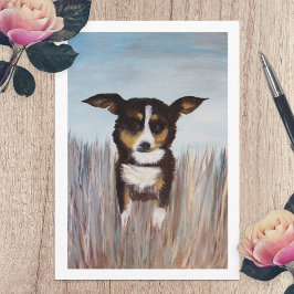 Pintura de perro marrón en tarjeta en blanco