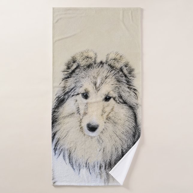 Pintura de perro pastelero de Shetland - Arte de p (Toalla de baño)