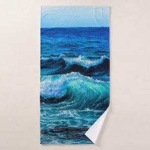 Pintura de petróleo que muestra olas en el océano