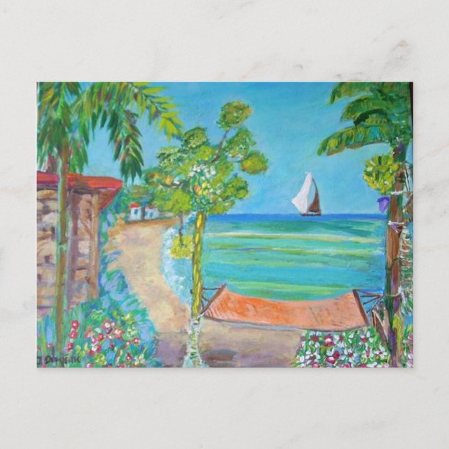 Pintura de playa de El Salvador - Postal (Anverso)