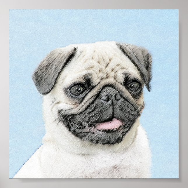 Pintura de pug - Arte de perro original lindo (Frente)