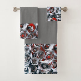 Pintura de rosas blancas, negras, plateadas y roja