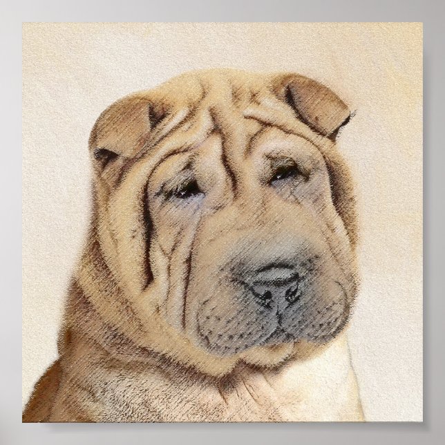 Pintura de Shar Pei - Arte Perro Original Cuto (Frente)