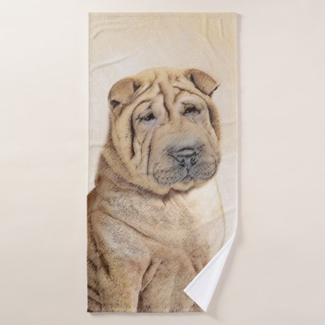 Pintura de Shar Pei - Arte Perro Original Cuto (Toalla de baño)
