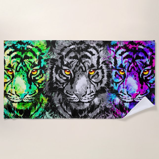 Pintura de tigre colorida - Toalla Guay Tiger Beac (Anverso)