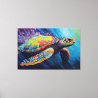 Pintura de tortuga marina en acuarela sobre lienzo
