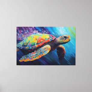 Pintura de tortuga marina en acuarela sobre lienzo