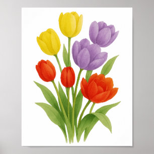 Pintura de Tulipanes Amarillos Rojos Purpura Arte 