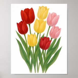 Pintura de Tulipanes Rojos Rosados Amarillos Arte 