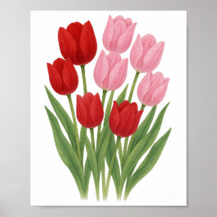 Pintura de Tulipanes Rojos y Rosados Decoración de