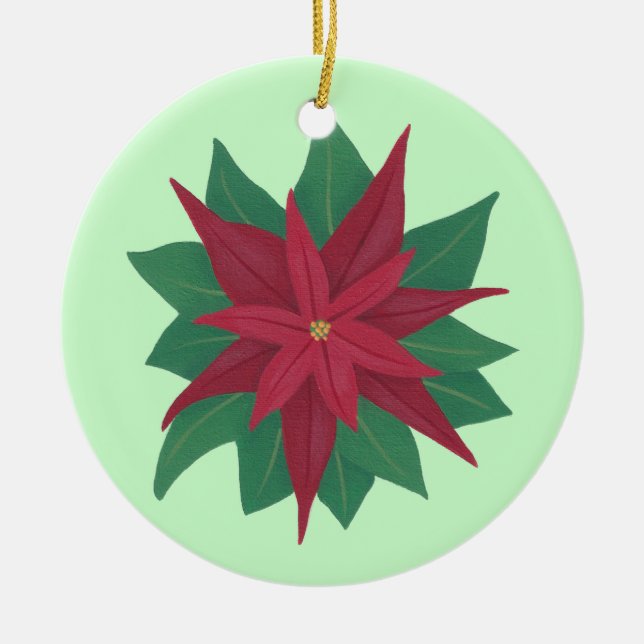 Pintura de un adorno navideño de flores de Poinset (Frente)