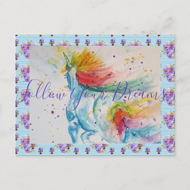 Pintura de unicornio sigue tu postal de sueños (Anverso)