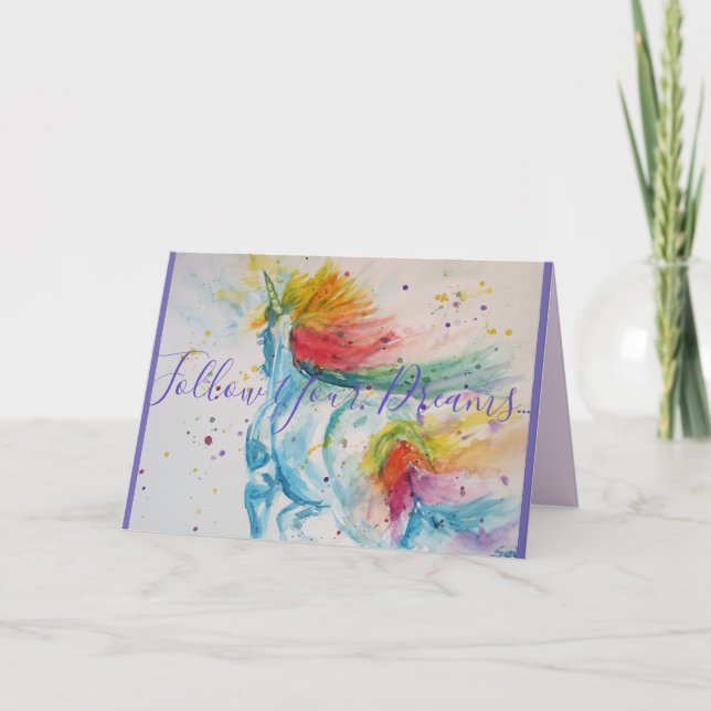 Pintura de unicornio sigue tu tarjeta de cumpleaño (Anverso)