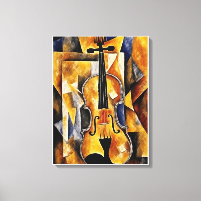 Pintura de violín con arte geométrico (Anverso)