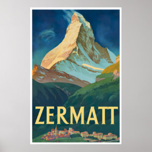 Pintura de Zermatt Suiza Póster de esquí Suizo