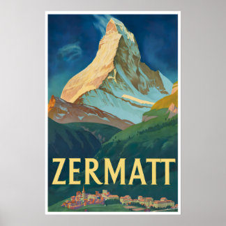 Pintura de Zermatt Suiza Póster de esquí Suizo
