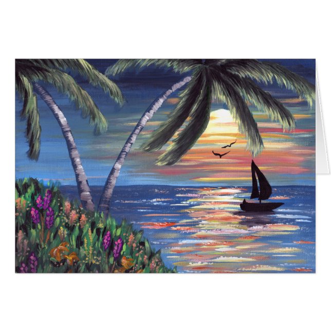 Pintura del océano de la puesta del sol de las (Anverso (Horizontal))