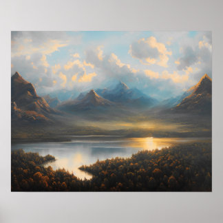 Pintura del paisaje del lago de montaña - arte pai
