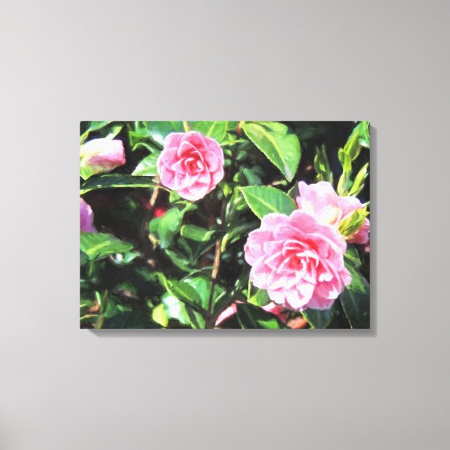 Pintura digital de camellias rosadas Arte de pared (Anverso)