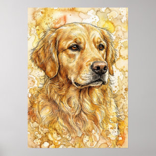 Pintura en Acuarela de Golden Retriever arte Póste