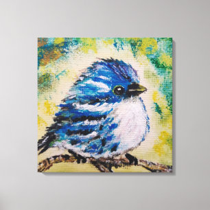 Pintura en lienzo de pequeño pájaro azul