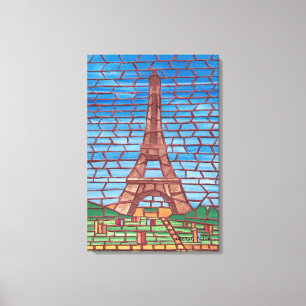 Pintura en mosaico de la Torre Eiffel en lienzo en
