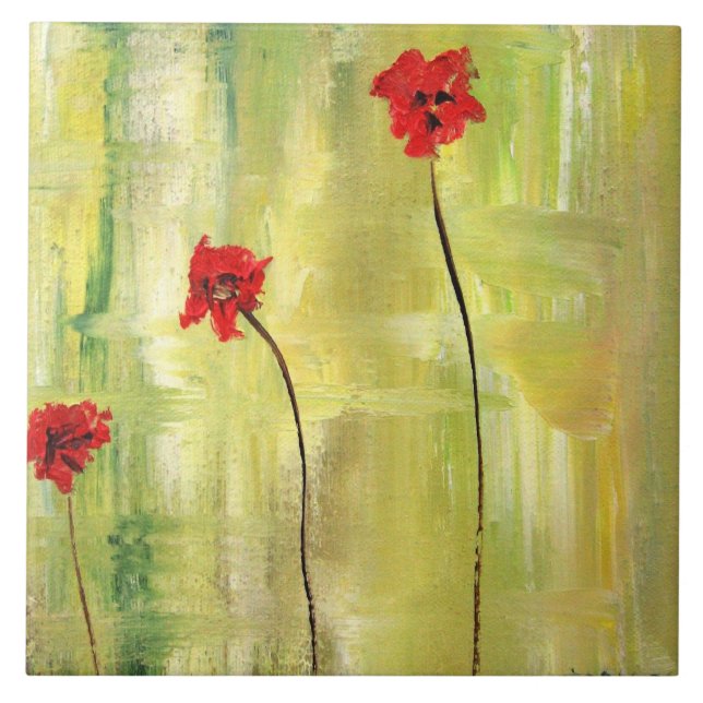 Pintura floral hermosa de anémonas en la teja (Frente)